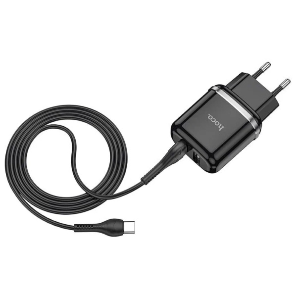 СЗУ HOCO N4 2xUSB-A 2.4A + кабель USB-A/Type-C 1м, чёрное